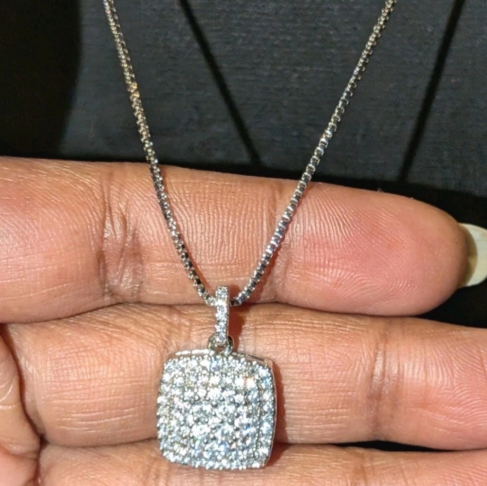 2.00Ct Round Cut Real Moissanite Attractive Halo Pendant 14K White Gold Plated